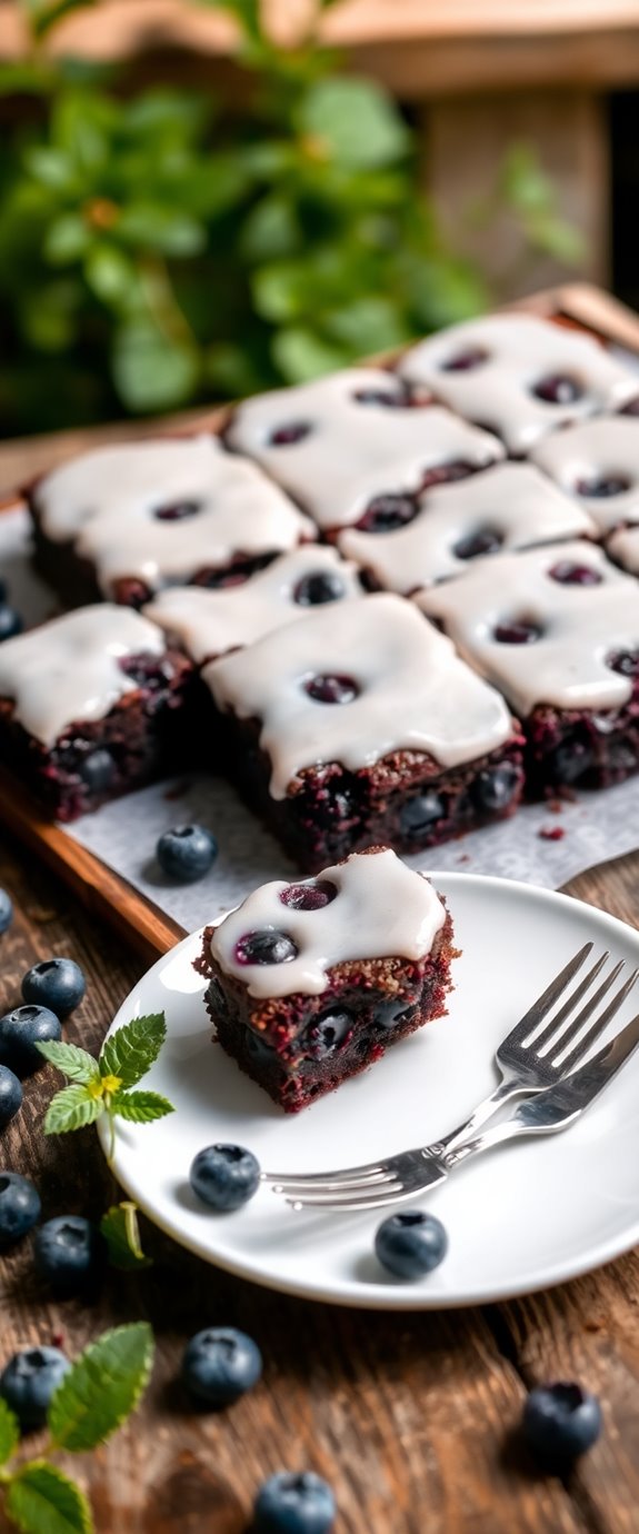 blueberry brownies with glaze