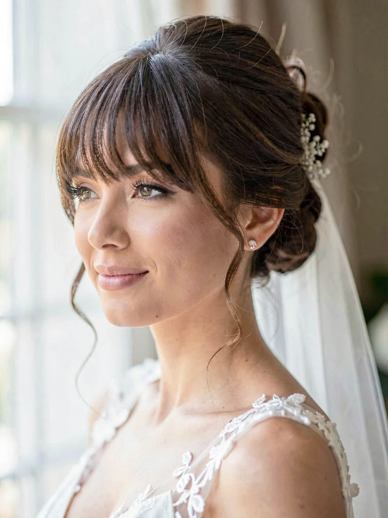 Elegant Updo with Bangs for Wedding: Bridal Inspiration 3