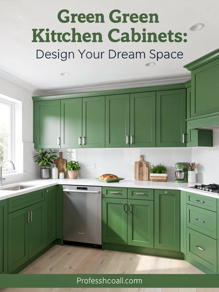 A kitchen featuring various shades of green cabinets, showcasing different design styles